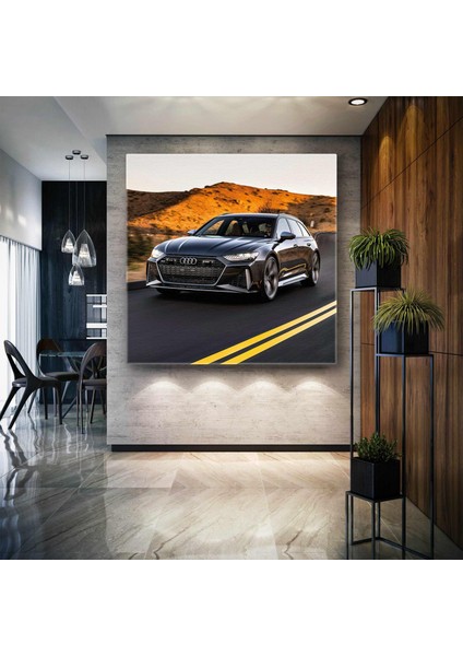 Yolda Hızla Giden Audi Rs6 Spor Araba Kare Kanvas Tablo