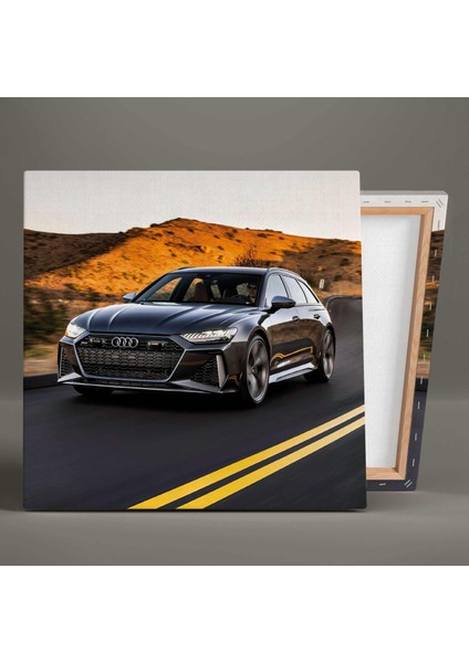 Yolda Hızla Giden Audi Rs6 Spor Araba Kare Kanvas Tablo