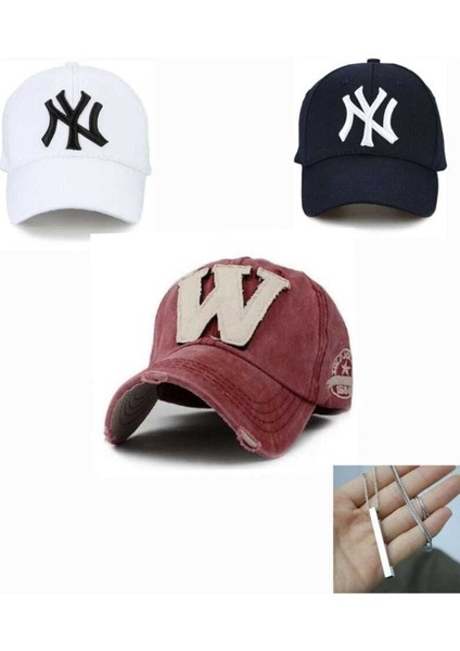Unisex 2''li ve 3'lü Kombin Ny Şapka ve Kolye Hediyesi