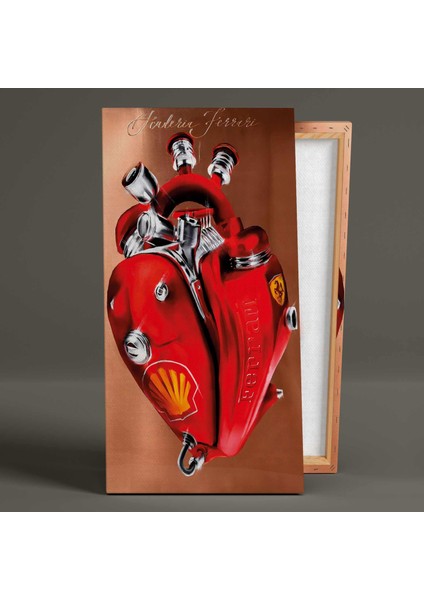 Kırmızı Ferrari Araba Kalbi Mekanik Dekor Boyuna Dikey Kanvas Tablo fiyatları