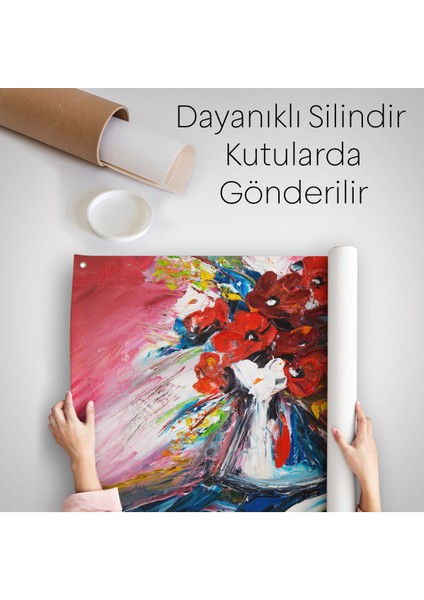 Vazo Içindeki Çiçekler Yağlıboya Görünüm Dekoratif Duvar Örtüsü-Halısı-6520