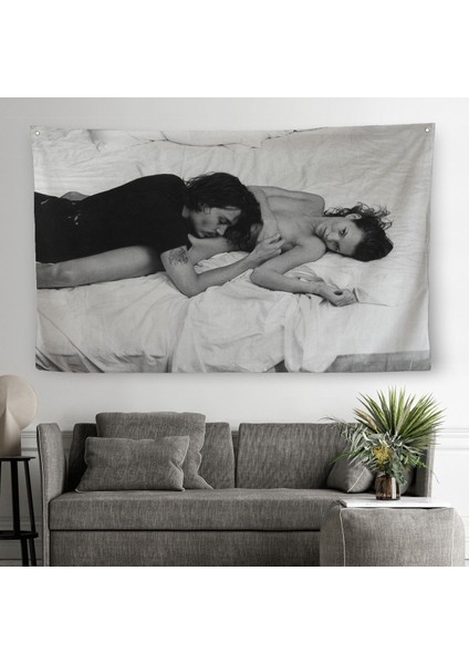 Johnny Depp Ve Kate Moss Duvar Örtüsü-Halısı, Siyah Beyaz-6525