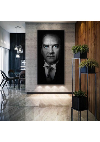 Mustafa Kemal Atatürk Karizmatik Mavi Gözler Boyuna Dikey Kanvas Tablo