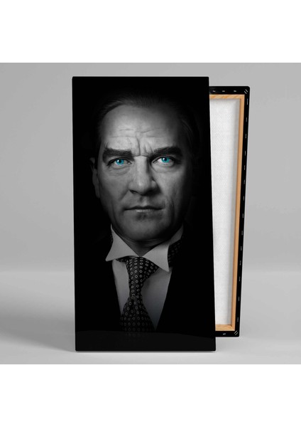 Mustafa Kemal Atatürk Karizmatik Mavi Gözler Boyuna Dikey Kanvas Tablo