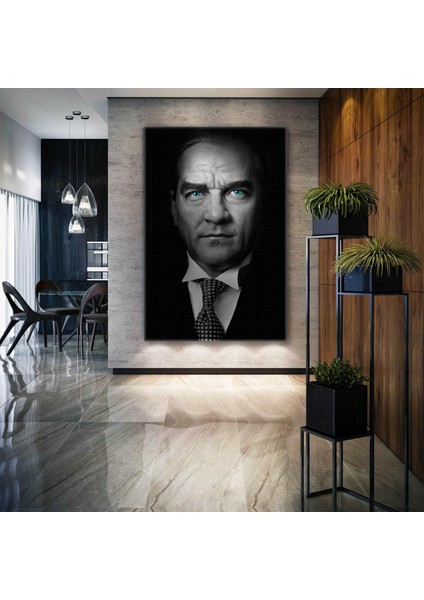 Mustafa Kemal Atatürk Karizmatik Mavi Gözler Dikey Kanvas Tablo