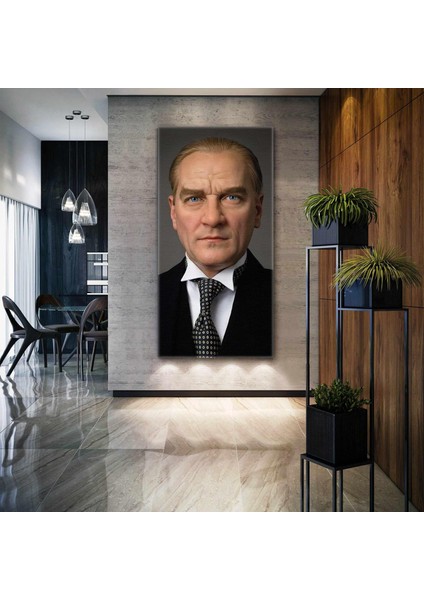 Mustafa Kemal Atatürk Karizmatik Portresi Boyuna Dikey Kanvas Tablo