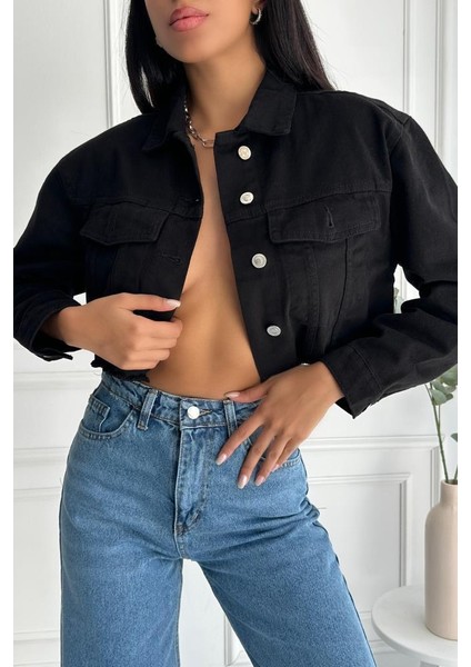 Kadın Etek Ucu Püsküllü Crop Denim Ceket