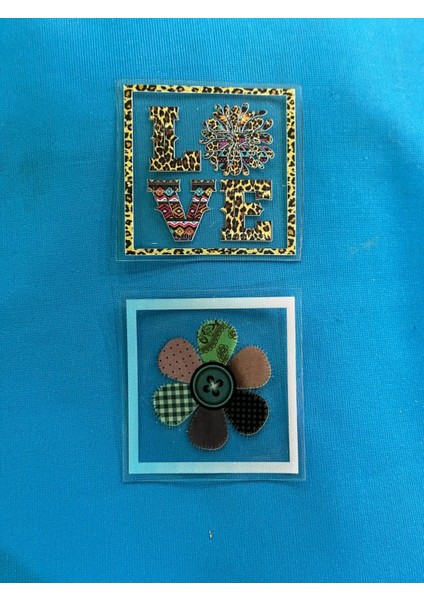6x6 cm 2 Li Love ve Çiçekli Şeffaf Arma Yama Dikiş Hobi Aksesuarı