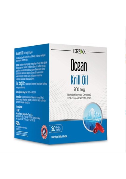 Ocean Krill Oil Omega-3 Krill Yağı Içeren Takviye Edici Gıda 30 Kapsül