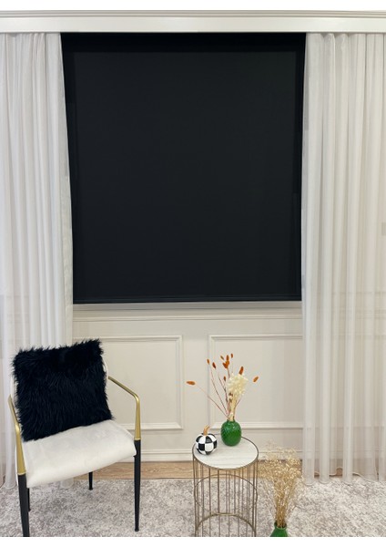 Stor Perde Kalın Kumaş (Keten) -Alüminyum Kasa Boru- Siyah fırsatları