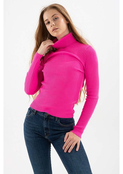 Kadın Fitilli Balıkçı Yaka Kazak 23K0288K1 Fuşya modelleri