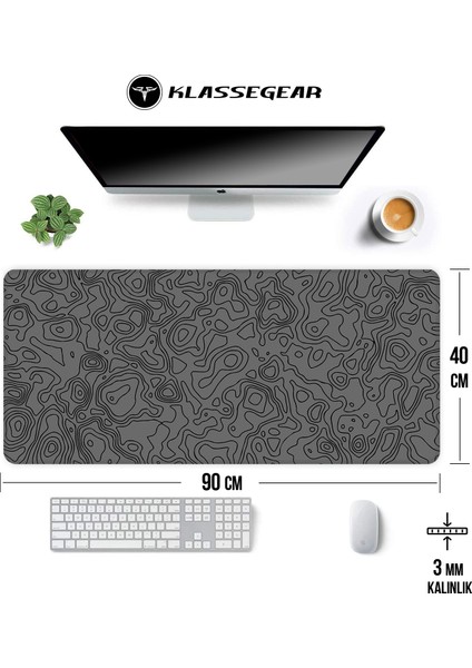 Klassegear Pro 90X40 cm Xxl Gaming Oyuncu Mouse Pad Mousepad Grey Map Lines