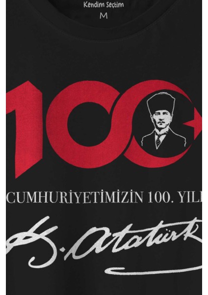 Atatürk ve Cumhuriyetimizin 100. Yılı Özel Tasarım Baskılı Tişört Unisex T-Shirt fiyatları