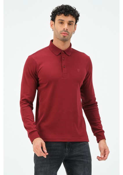 Uzun Kollu Bordo Regular Fit Erkek Polo Yaka T-Shirt