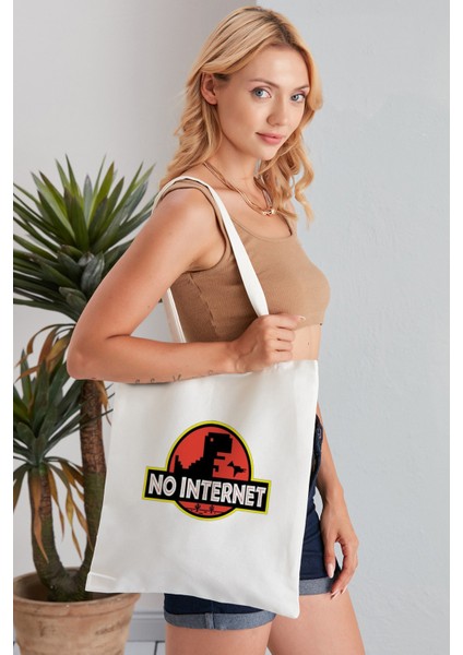 No Internet Model Baskılı Günlük Kullanım Özel Baskı Bez Omuz Çantası Hediyelik Tote Bag