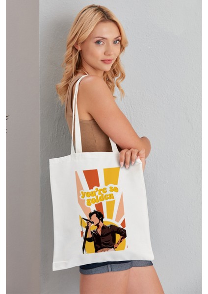 You're So Golden Harry Styles Model Baskılı Günlük Kullanım Özel Baskı Bez Omuz Çantası Hediyelik Tote Bag