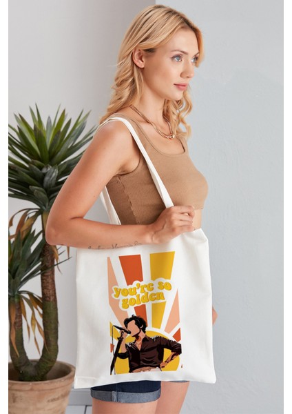 You're So Golden Harry Styles Model Baskılı Günlük Kullanım Özel Baskı Bez Omuz Çantası Hediyelik Tote Bag