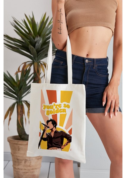You're So Golden Harry Styles Model Baskılı Günlük Kullanım Özel Baskı Bez Omuz Çantası Hediyelik Tote Bag