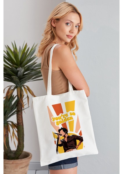 You're So Golden Harry Styles Model Baskılı Günlük Kullanım Özel Baskı Bez Omuz Çantası Hediyelik Tote Bag