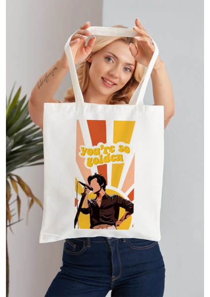 You're So Golden Harry Styles Model Baskılı Günlük Kullanım Özel Baskı Bez Omuz Çantası Hediyelik Tote Bag