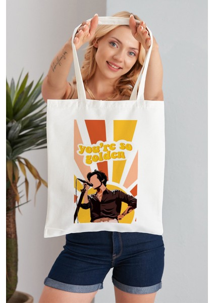 You're So Golden Harry Styles Model Baskılı Günlük Kullanım Özel Baskı Bez Omuz Çantası Hediyelik Tote Bag