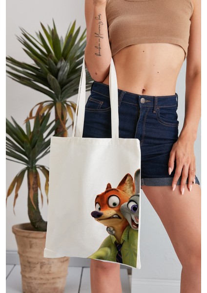 Zootopia Model Baskılı Günlük Kullanım Özel Baskı Bez Omuz Çantası Hediyelik Tote Bag