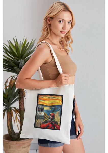 The Scream Model Baskılı Günlük Kullanım Özel Baskı Bez Omuz Çantası Hediyelik Tote Bag
