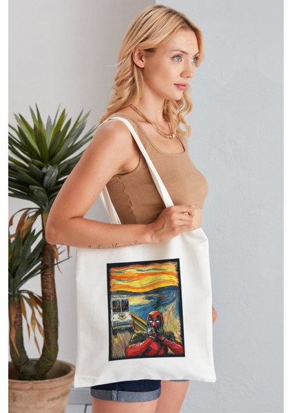 The Scream Model Baskılı Günlük Kullanım Özel Baskı Bez Omuz Çantası Hediyelik Tote Bag
