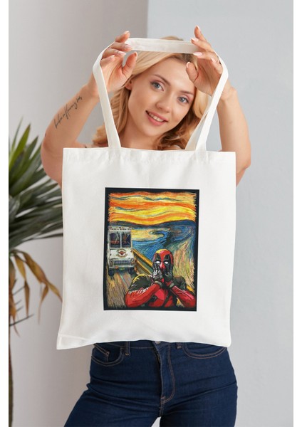 The Scream Model Baskılı Günlük Kullanım Özel Baskı Bez Omuz Çantası Hediyelik Tote Bag