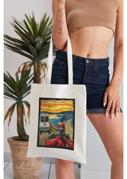 The Scream Model Baskılı Günlük Kullanım Özel Baskı Bez Omuz Çantası Hediyelik Tote Bag