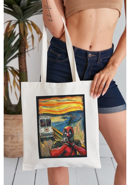 The Scream Model Baskılı Günlük Kullanım Özel Baskı Bez Omuz Çantası Hediyelik Tote Bag
