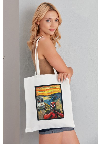 The Scream Model Baskılı Günlük Kullanım Özel Baskı Bez Omuz Çantası Hediyelik Tote Bag