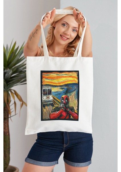 The Scream Model Baskılı Günlük Kullanım Özel Baskı Bez Omuz Çantası Hediyelik Tote Bag