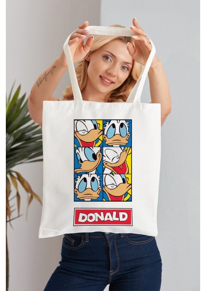 Donald Model Baskılı Günlük Kullanım Özel Baskı Bez Omuz Çantası Hediyelik Tote Bag