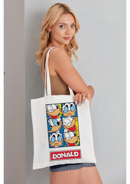 Donald Model Baskılı Günlük Kullanım Özel Baskı Bez Omuz Çantası Hediyelik Tote Bag