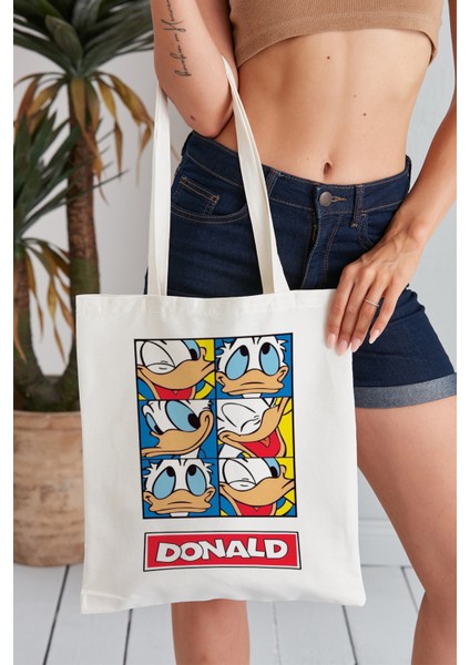 Donald Model Baskılı Günlük Kullanım Özel Baskı Bez Omuz Çantası Hediyelik Tote Bag