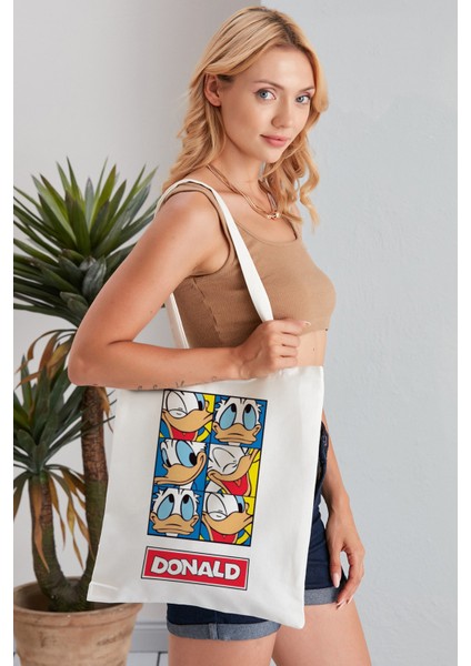 Donald Model Baskılı Günlük Kullanım Özel Baskı Bez Omuz Çantası Hediyelik Tote Bag