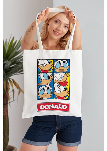 Donald Model Baskılı Günlük Kullanım Özel Baskı Bez Omuz Çantası Hediyelik Tote Bag