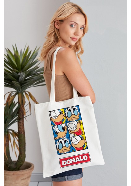 Donald Model Baskılı Günlük Kullanım Özel Baskı Bez Omuz Çantası Hediyelik Tote Bag