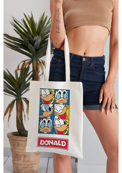 Donald Model Baskılı Günlük Kullanım Özel Baskı Bez Omuz Çantası Hediyelik Tote Bag
