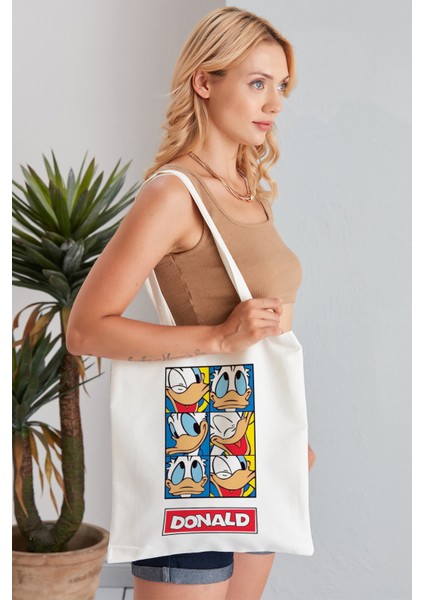 Donald Model Baskılı Günlük Kullanım Özel Baskı Bez Omuz Çantası Hediyelik Tote Bag