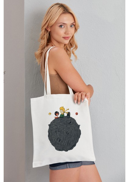 Küçük Prens Model Baskılı Günlük Kullanım Özel Baskı Bez Omuz Çantası Hediyelik Tote Bag