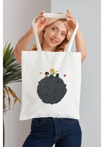 Küçük Prens Model Baskılı Günlük Kullanım Özel Baskı Bez Omuz Çantası Hediyelik Tote Bag