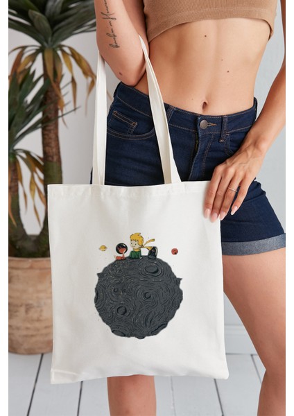 Küçük Prens Model Baskılı Günlük Kullanım Özel Baskı Bez Omuz Çantası Hediyelik Tote Bag