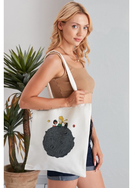 Küçük Prens Model Baskılı Günlük Kullanım Özel Baskı Bez Omuz Çantası Hediyelik Tote Bag