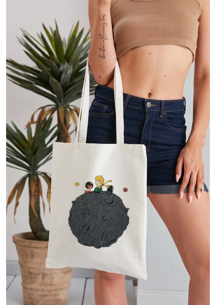 Küçük Prens Model Baskılı Günlük Kullanım Özel Baskı Bez Omuz Çantası Hediyelik Tote Bag