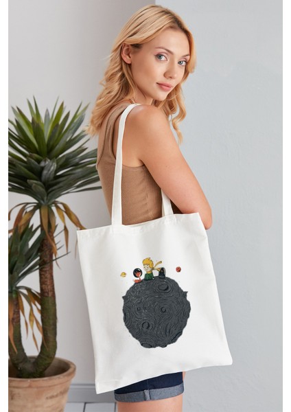Küçük Prens Model Baskılı Günlük Kullanım Özel Baskı Bez Omuz Çantası Hediyelik Tote Bag