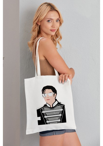 Micheal Jackson Model Baskılı Günlük Kullanım Özel Baskı Bez Omuz Çantası Hediyelik Tote Bag