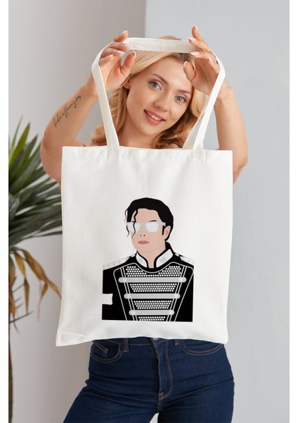 Micheal Jackson Model Baskılı Günlük Kullanım Özel Baskı Bez Omuz Çantası Hediyelik Tote Bag