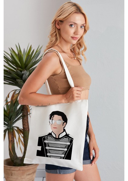 Micheal Jackson Model Baskılı Günlük Kullanım Özel Baskı Bez Omuz Çantası Hediyelik Tote Bag